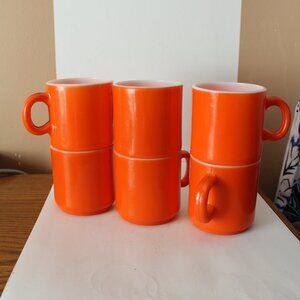Lot of 6 Vintage Milk Glass Orange Mug 1950's to 1960's